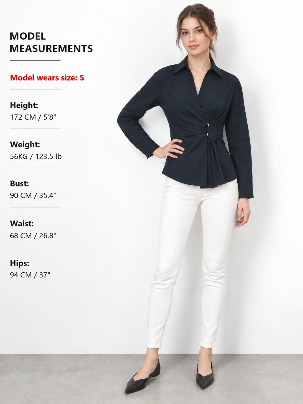 Collared Wrap Blouse with Ruched Waist Detail