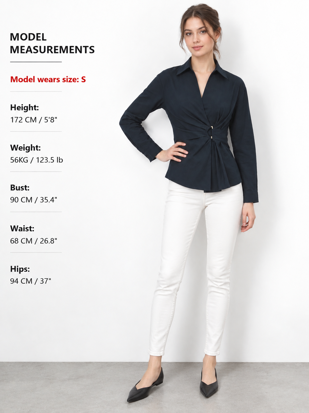 Collared Wrap Blouse with Ruched Waist Detail