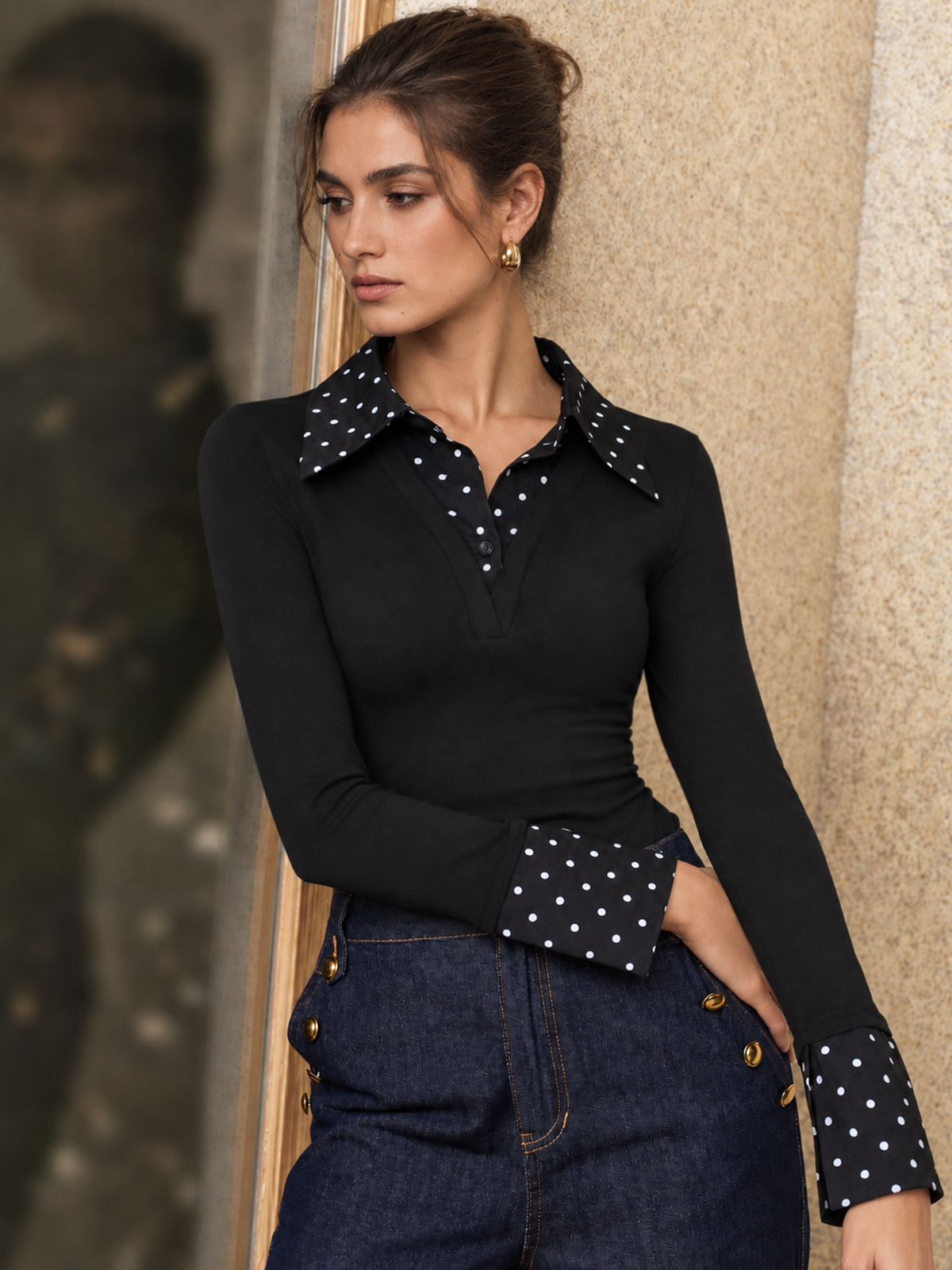 Chic Polka Dot Layered Look Fitted Top