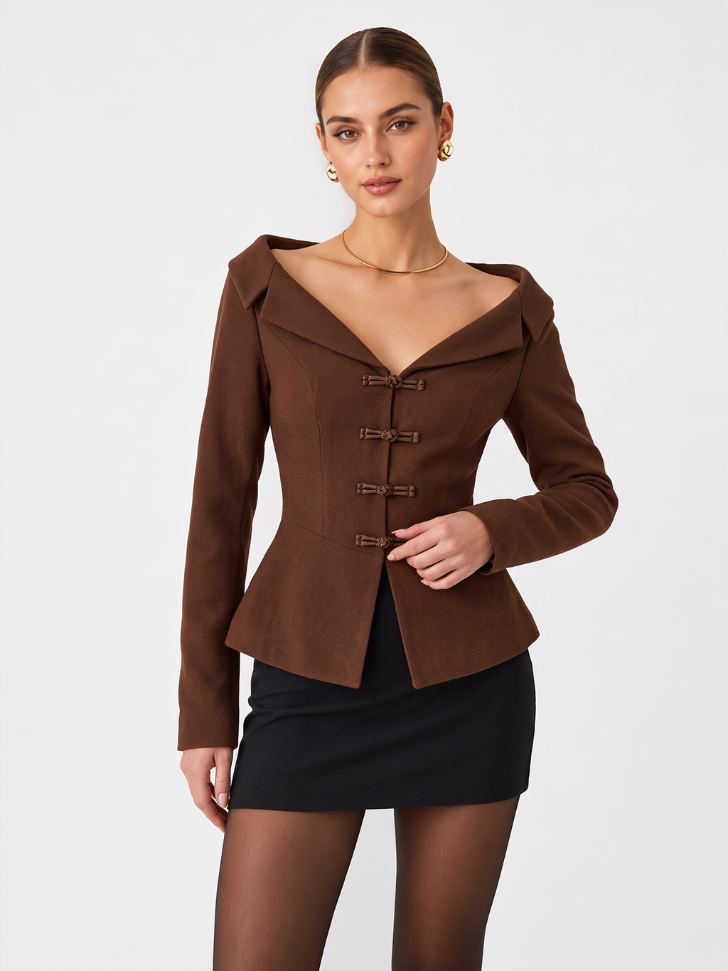 Chic Off-Shoulder Tailored Blazer Top