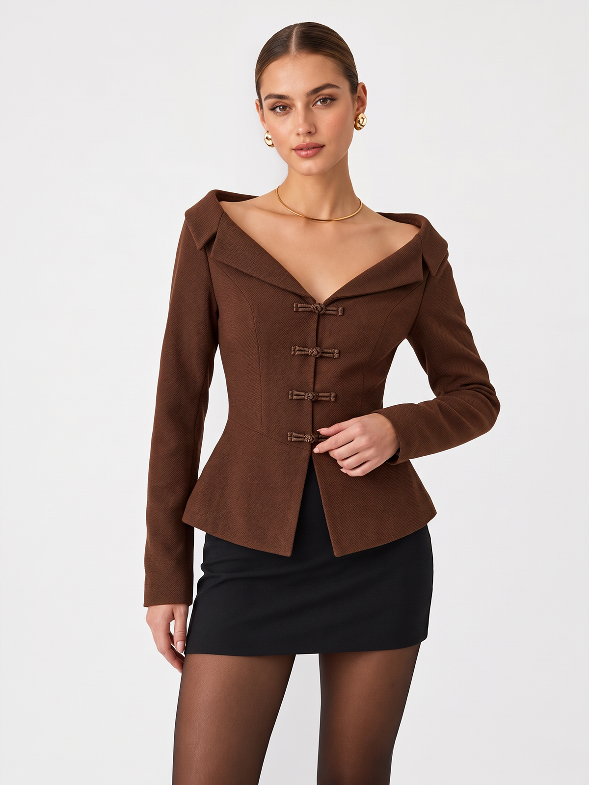 Chic Off-Shoulder Tailored Blazer Top