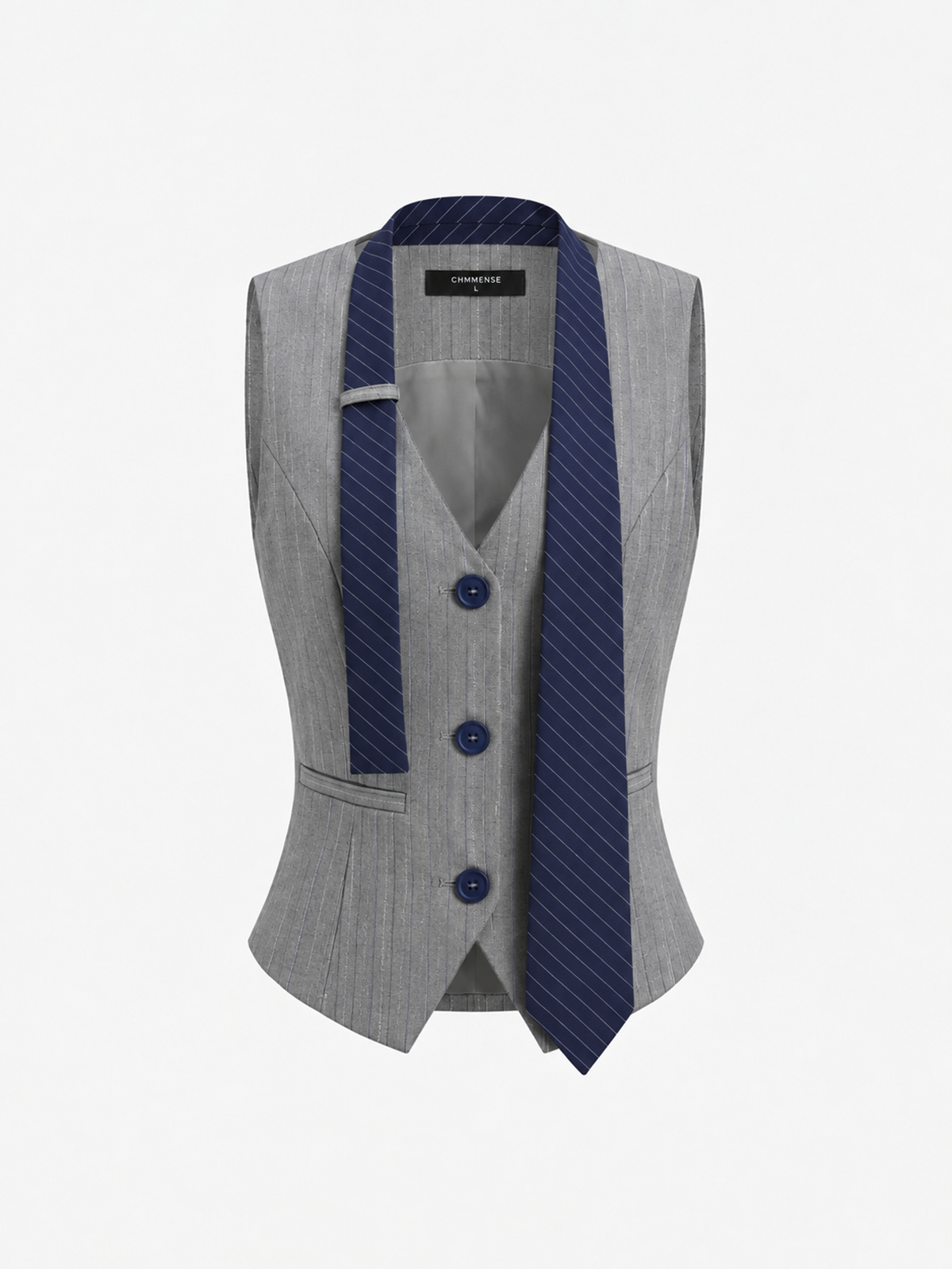 Tailored Pinstripe Vest with Buckle Back Detail