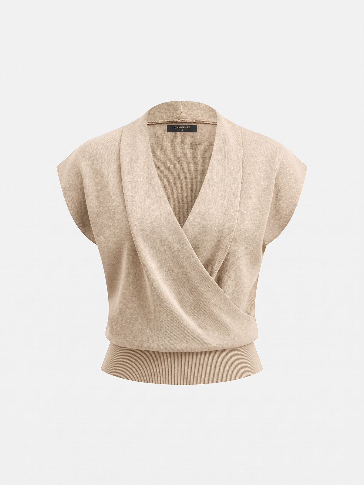 Sleeveless Knit Top with Wrap V-Neck Design