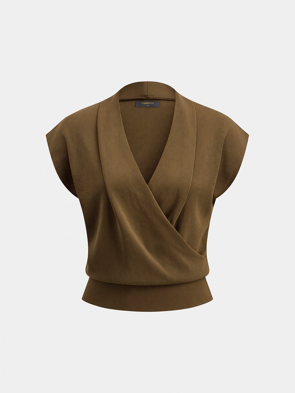 Sleeveless Knit Top with Wrap V-Neck Design