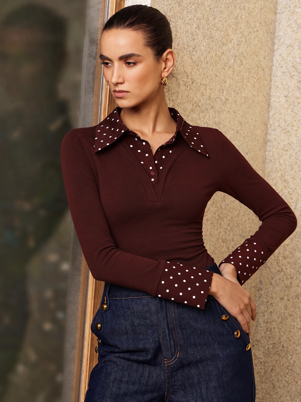 Chic Polka Dot Layered Look Fitted Top